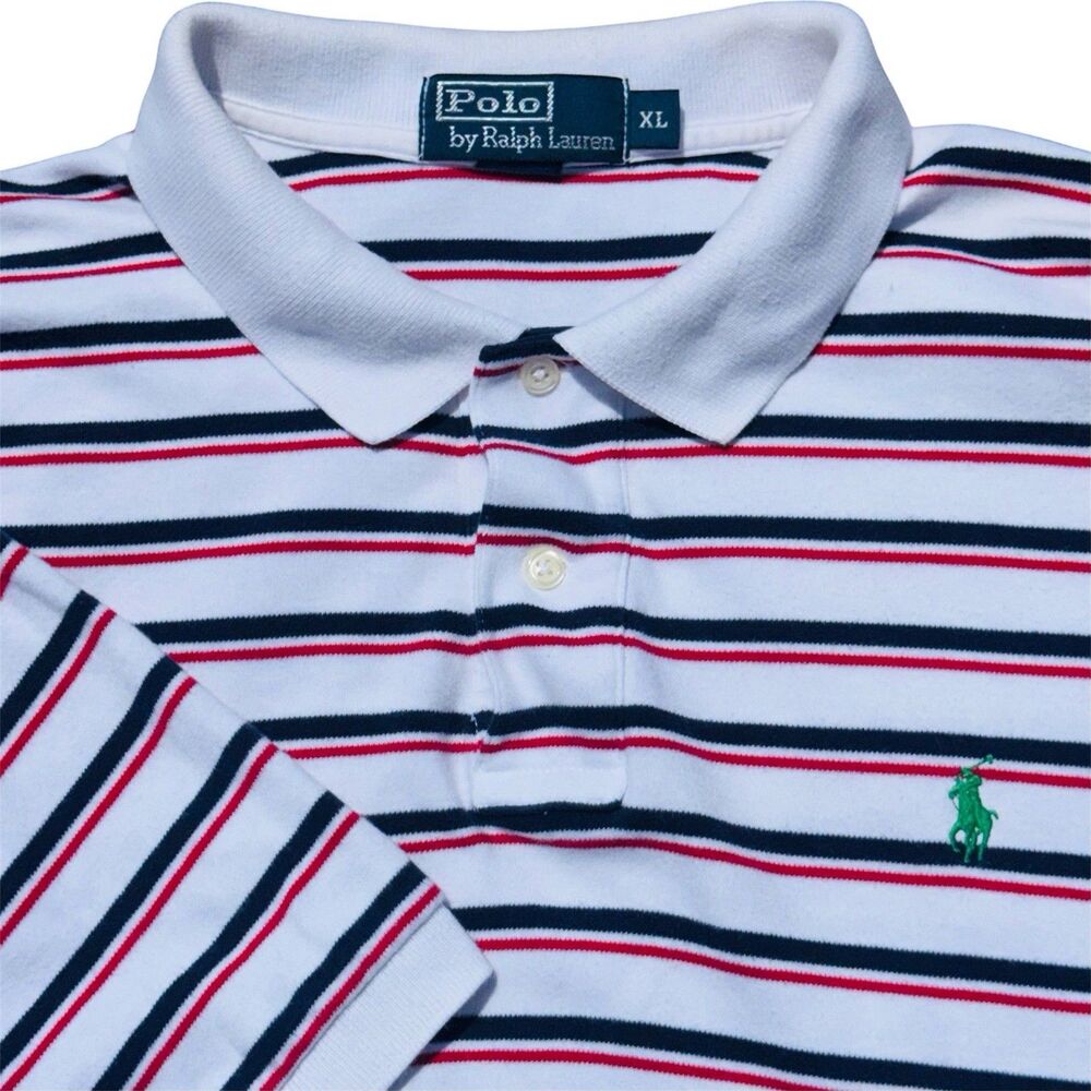 Polo Ralph Lauren Shirt Mens Size L Striped Polo Red White Blue Green Pony